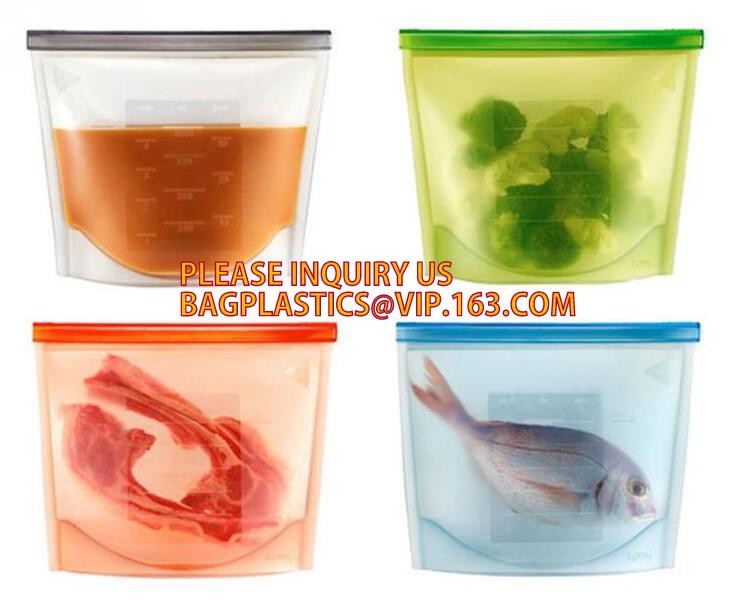 Reusable Leakproof Zipper Preservation Airtight sandwich Zip lockk Cooking Fresh Zip Large Silicone Storage Food Bags With