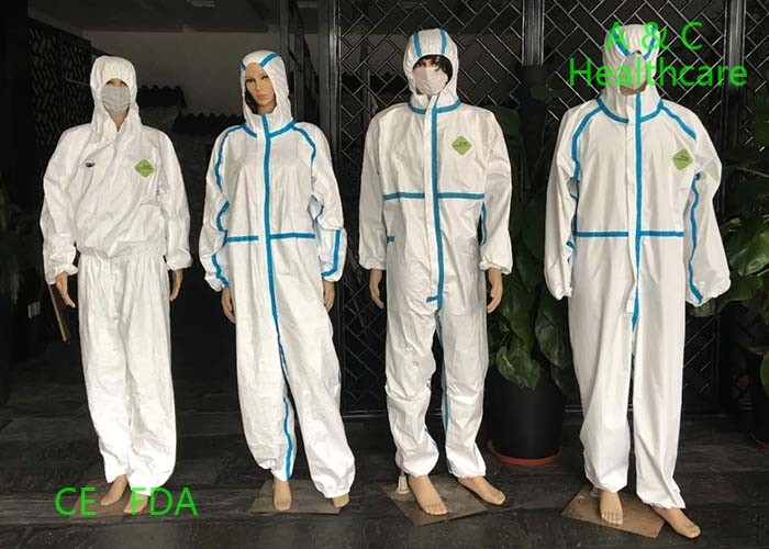 Anti Static Medical Protective Clothing Disposable Chemotherapy Gowns White Blue