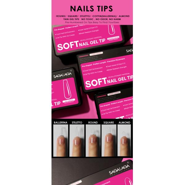 Get Medium Nails with Our Flexible Clear Short Soft Gel Tips Private Logo Black Box Acrylic Nail Tips MSDS Certified