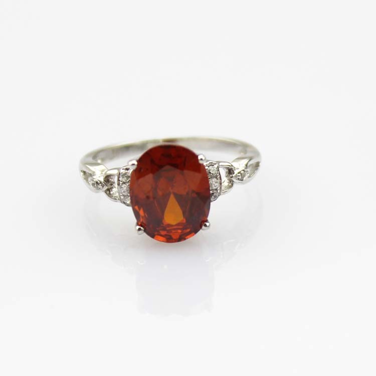 White Gold Plated 925 Silver Jewelry 8mmx10mm Oval Red Cubic Zircon Ring(R77)