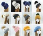 Winter Knitted Real Fur Girls Pom Pom Beanie Hat 100% Acrylic Wool Keep Warm