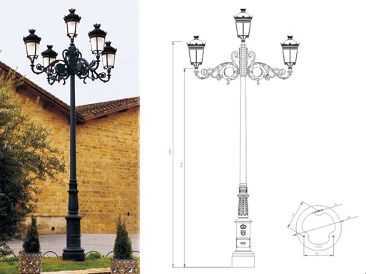 Sand Cast Iron Light Pole 5 Light Lamp Post Ornaments Outdoor Decorative