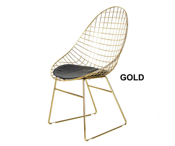 Steel Metal Frame Dining Chair With Gold Legs Outdoor Leisure Seating 55x58x93.5cm