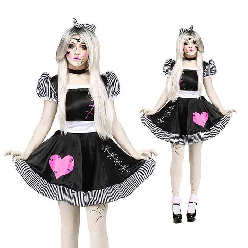 Style Female Ghost Doll Halloween Party Cosplay Costume for Stage Dancerwear in Black