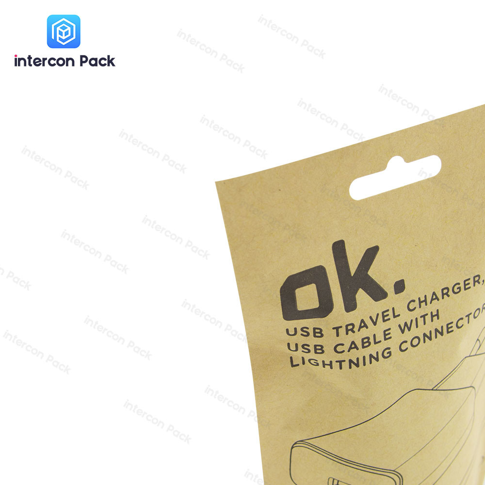 brown kraft paper pouch multiple sizes resealable zip bag for electronic products with clear window low MOQ