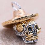 Two Tone Silver Brass Skull Pendant Necklace for Men and Women (XH053353W)