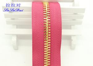 Wholesale High Polished Gold Long Chain Zipper Pink Polyester Tape For Garments / Bags from china suppliers
