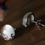 Sterling Silver White Moon Stone Stud Earrings Vintage Thai Silver Jewelry
