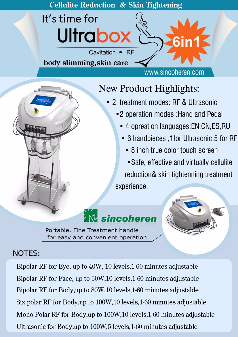Ultrabox Six handles RF Cavitation body slimming skin rejuvenation machine