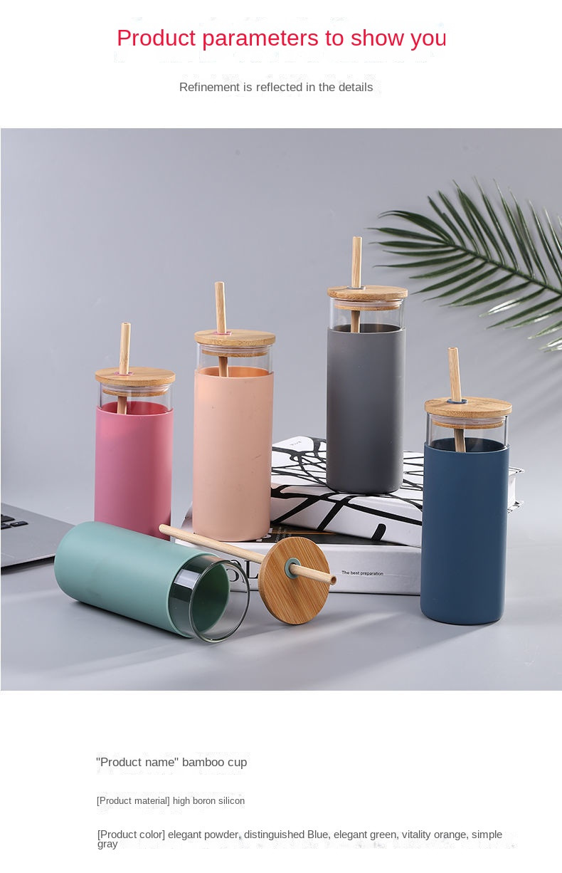 Spill Proof 500ml Colorful Outdoor Travel Glass Water Bottle With Straw Bamboo Lid Water Bottle Lightweight For Home OfficeCustomized Acceptable