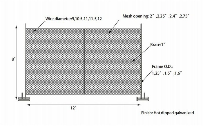 Chain Link 8x12ft Temporary Security Fencing With 11.5ga Diameter Wire