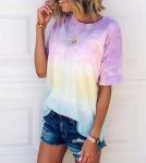 Custom Clothing Summer Tie Dye Print Gradient Rainbow T - Shirt