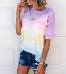 Wholesale Custom Clothing Summer Tie Dye Print Gradient Rainbow T - Shirt from china suppliers