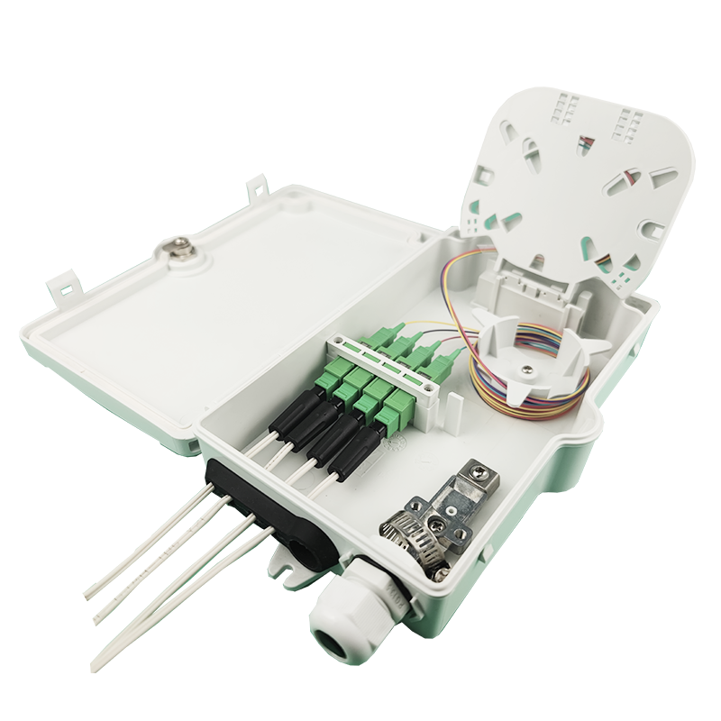 FTTH IP65 Outdoor 4 Cores Fiber Optic Termination Box with SC Connector Wall Mount Gray
