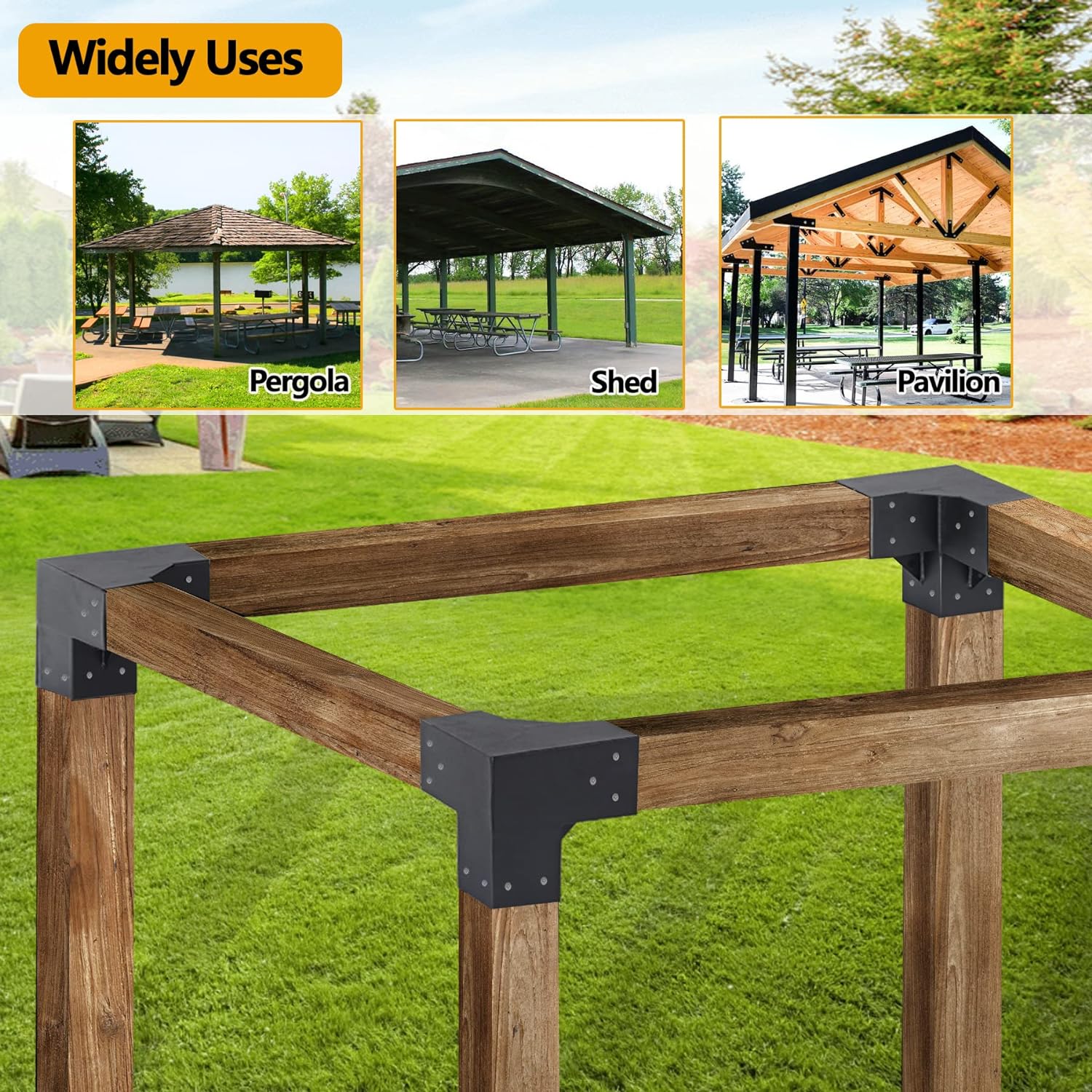 Pergola Kit Elevated Wood Stand Kit Woodwork for 4"x 4" Solid Steel Wooden Gazebo Kit