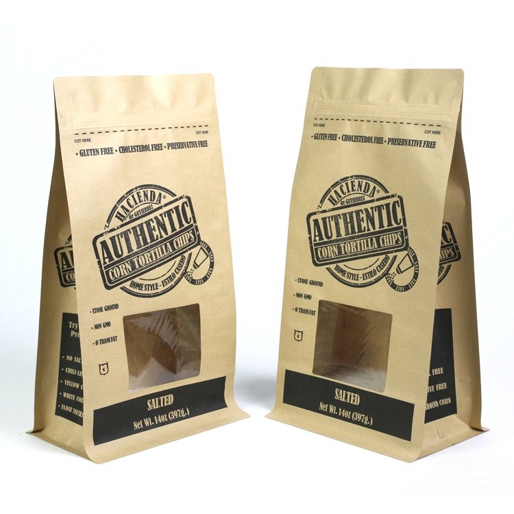 factory price kraft paper potato chips packaging pouch tortilla chips snacks zipper flat bottom bag