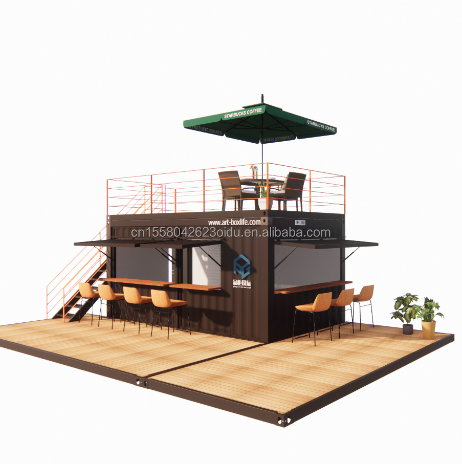 10ft 20ft Two-story Pop-up Container Bar designed with Modern Design Style and Aluminum Alloy Windows