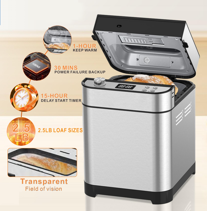Intelligent Bread Maker 3 Crust Choices 15 Hour Delay and Auto Keep Warm