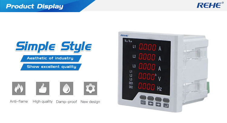 Three phase 5 rows display digital amp&volt &hertz meter AC combination multimeters