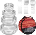 Stainless Steel Camping Plates Cups And Bowls Set. Camping Dish Set, Camping