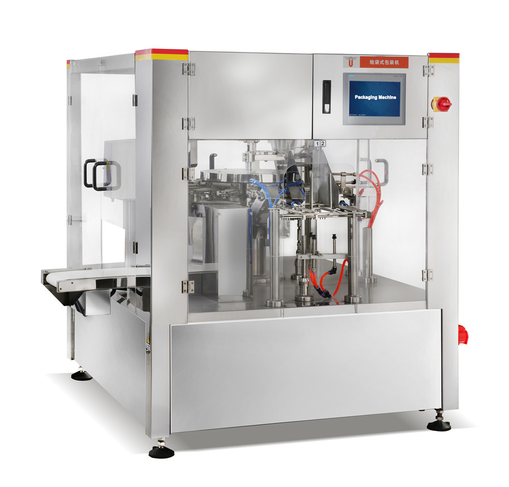 SUS304 Rotary Pouch Filling Machine PLC Control For Nuts Sugar Coffee Beans