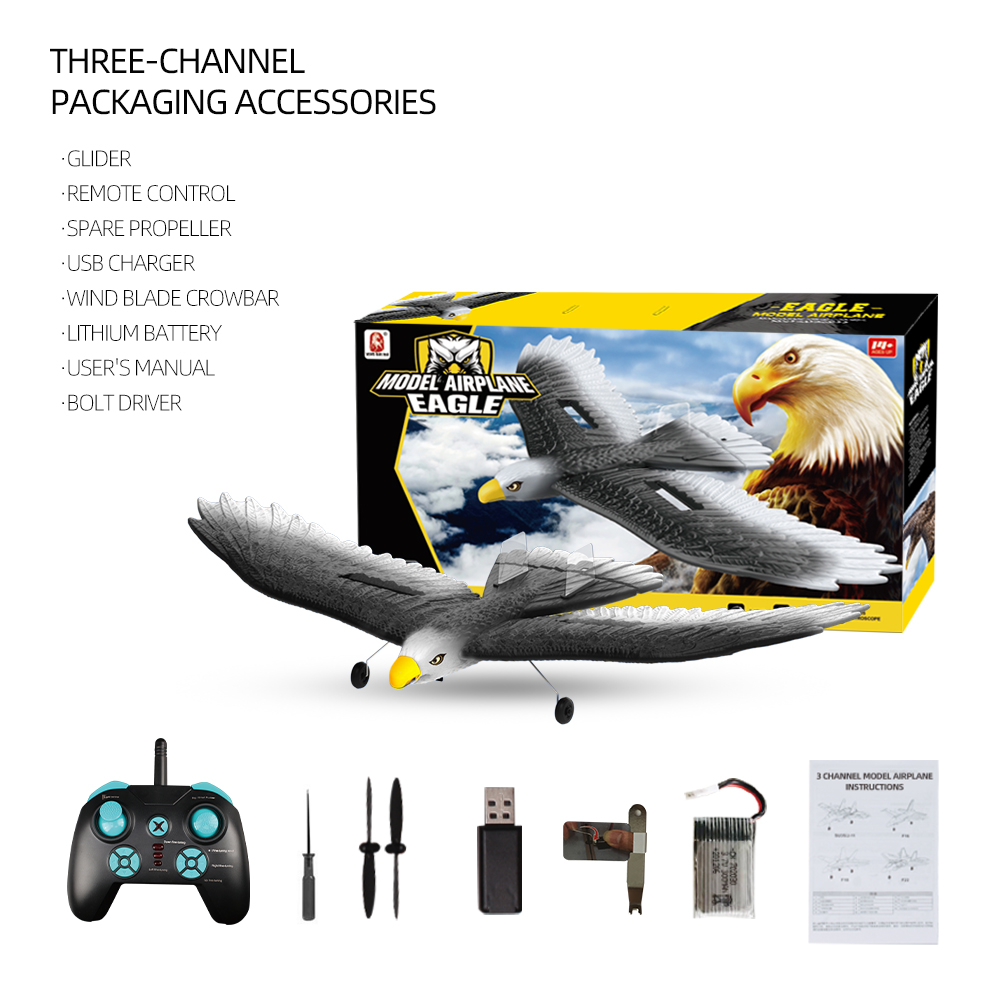 2024 2-way Eagle Glider Model Rtf With Light and Self-balancing 3 Changell Glider Controlled Aircraft Scale 56*29.5*8 CM