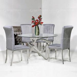 Wholesale Dia 130cmx75cm Round Tempered Glass Dining Table Italian light luxury style from china suppliers
