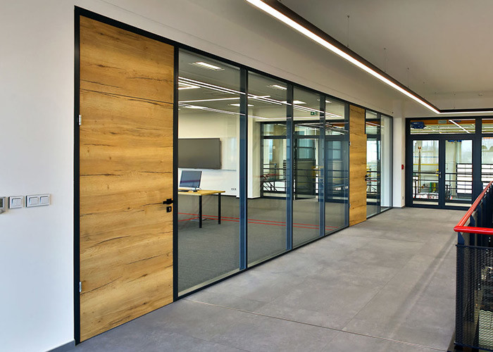 Black Framed Glass Partition Wall With Melamine Door Glass Door 108mm Frame 5+5mm Glass Double Glass Easy Assemble