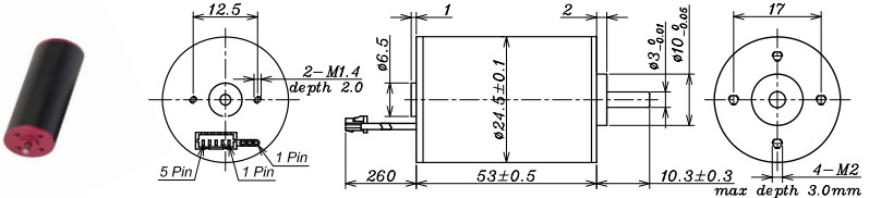 53mm 12v Dc Motor 9000 Rpm , Coreless Brushless Dc Motor High Power