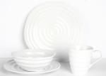 Organic Design Cream Porcelain Dinnerware 16pcs Embossment SGS FDA Certification