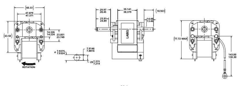 2.38" C Frame Motor 92W 1.5A Dual Extension Motor Shaft AC Single Phase Shade Pole