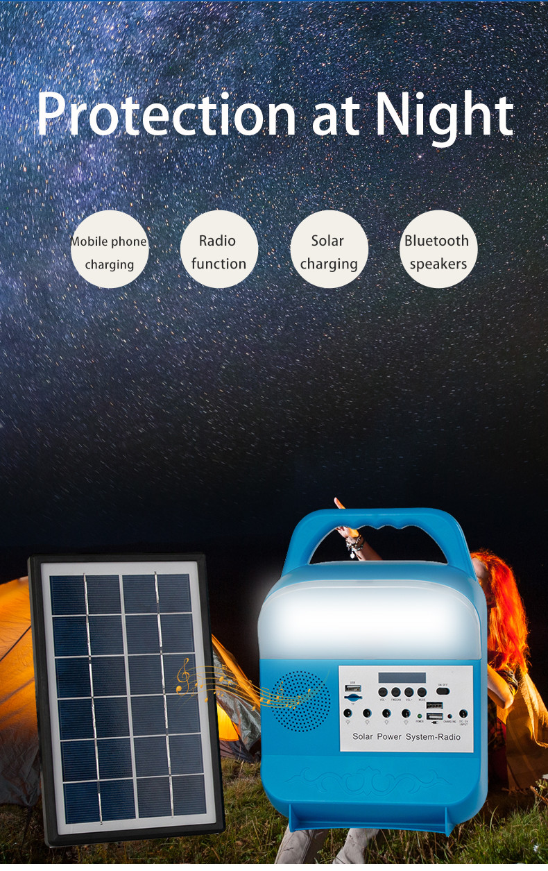 IP55 6000mah 3 Watt 6 Volt Solar Radio Light Kit For Camping