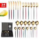 6 Person Tea Coffee Dessert Gold Stainless Flatware LFGB 24 Piece Gold Cutlery