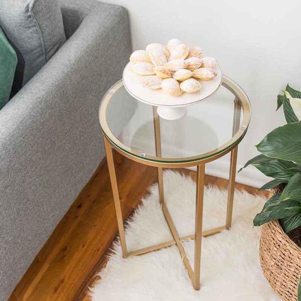Modern Style Gold Stainless Steel Frame Tempered glass top Coffee Table Side