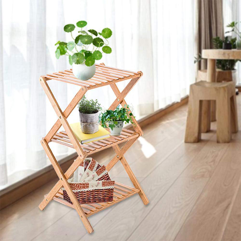 Space-saving 3-Tier Bamboo Flower Pot Rack Shelf Planter Display Organizer 34x34x97cm