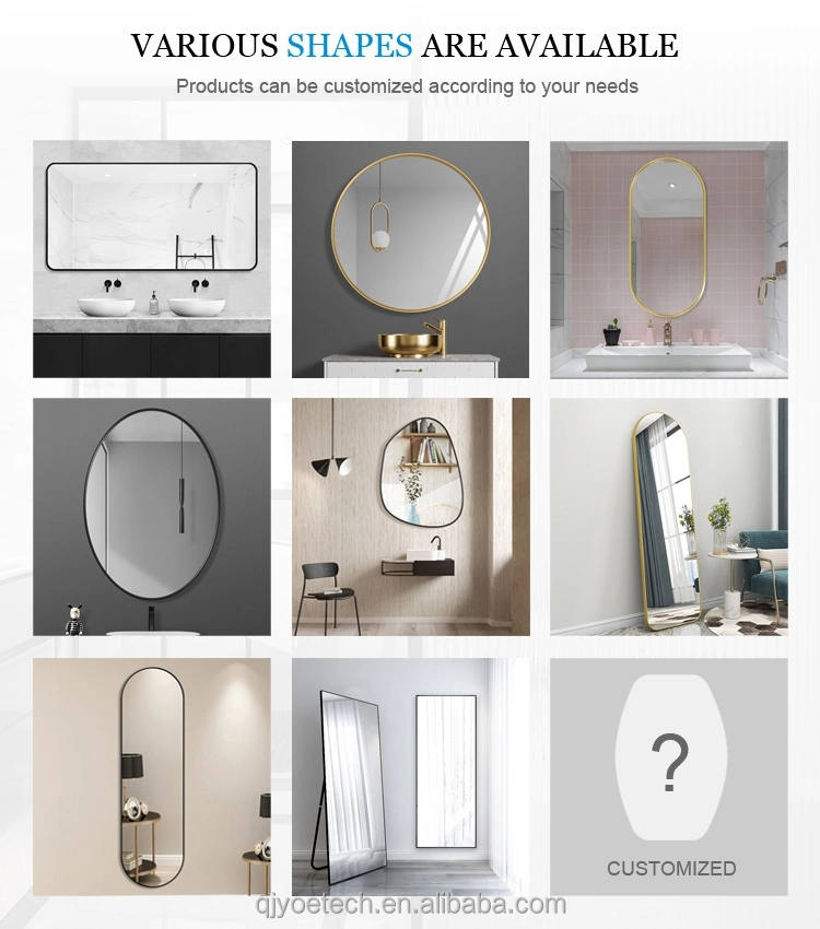 Aluminium Color Golden Arch Shape Bathroom Wall Mount Mirror with Brushed Metal Frame