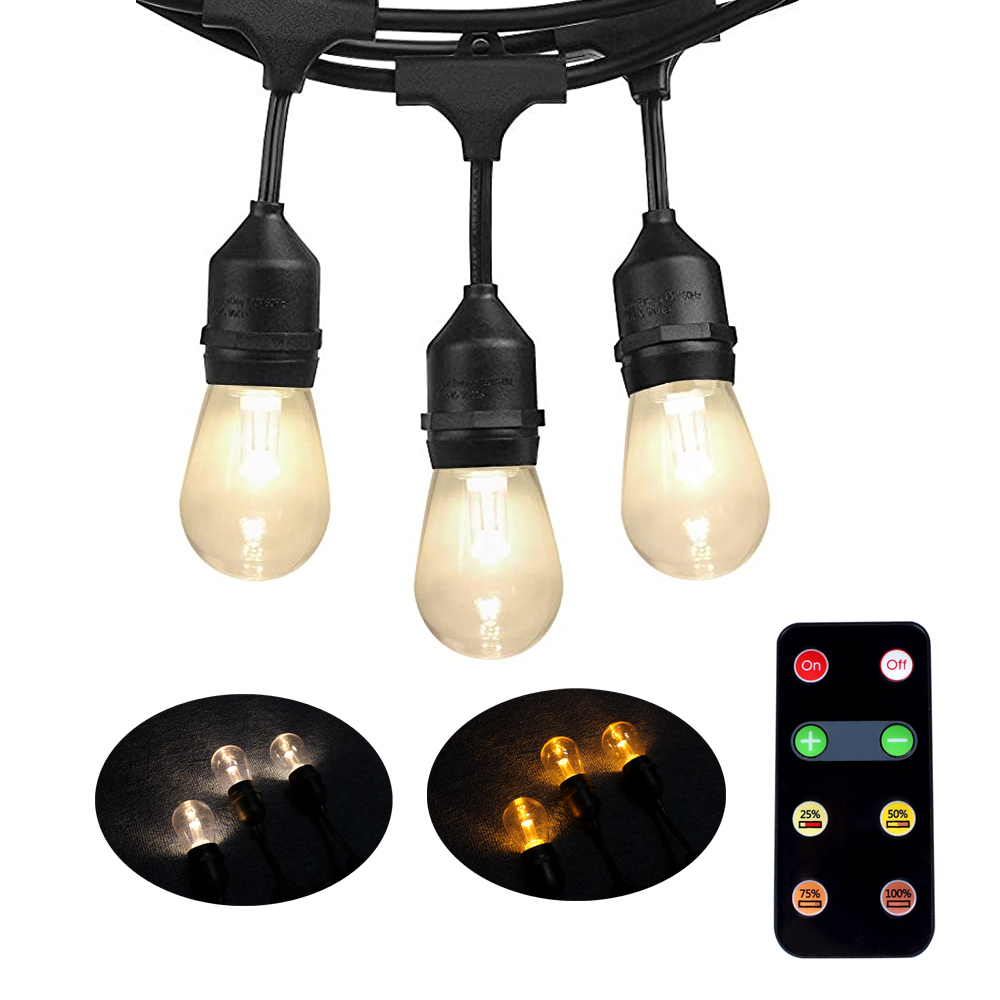 24ft LED Outdoor Weatherproof led string lights Vintage Edison Remote Control Festival Temperature 2200K 3500K S14 Edison Light
