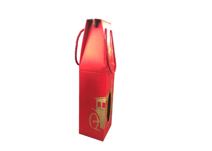 Red Fancy Corrugated Wine Gift Box Packaging With Red Handles Customized Logo