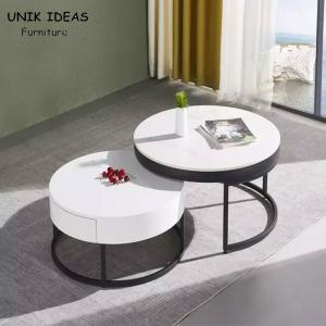 Wholesale Vintage White Luxury Marble Top Coffee Table With Drawer Storage Black Steel Base from china suppliers