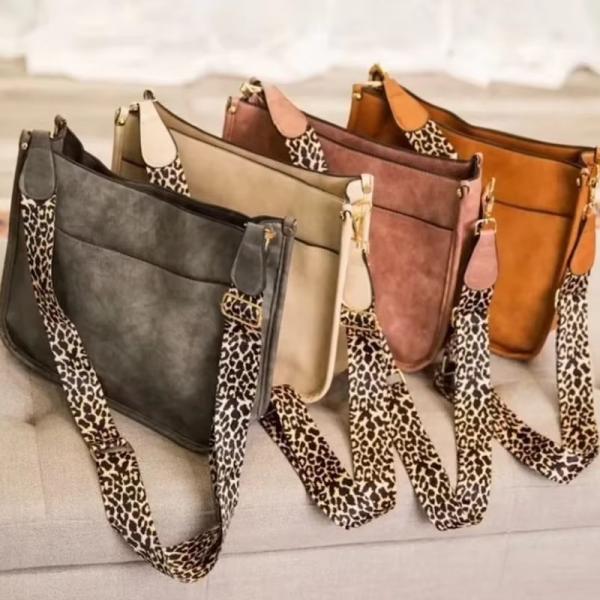 Leopard Print Vegan Leather Women's Shoulder Bag with Guitar Strap and Single
