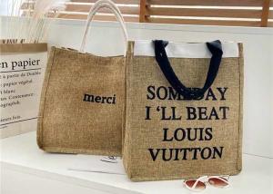 Wholesale Handbag women's large capacity fashion customs logo words letter brown linen bag large shopping tide bag wholesale from china suppliers