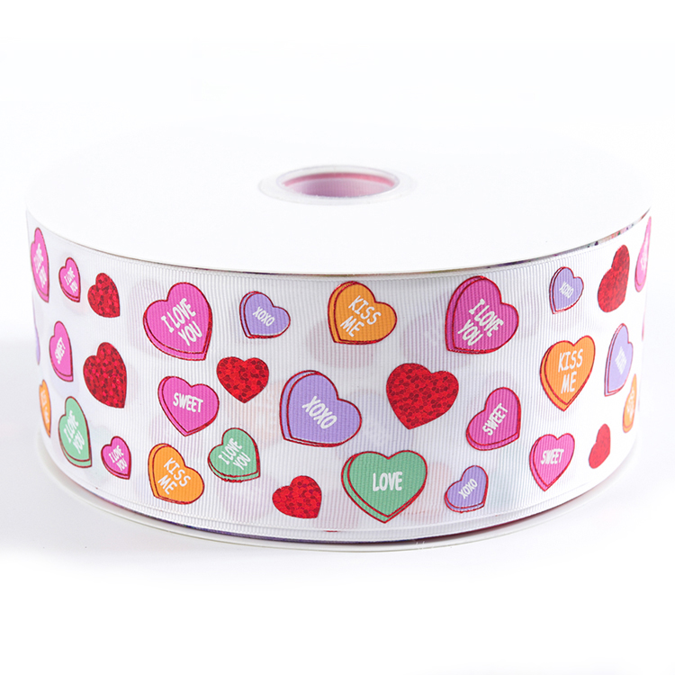 Wholesale Heart Print High Strength Polyester Ribbon 75mm Roll