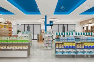 Wholesale 01-XDKJS001, Modern Tech Style Pharmacy Shop in Huizhou featuring 34 Main Fixtures within 86 Sqm and Approx. $9,393 Budget from china suppliers