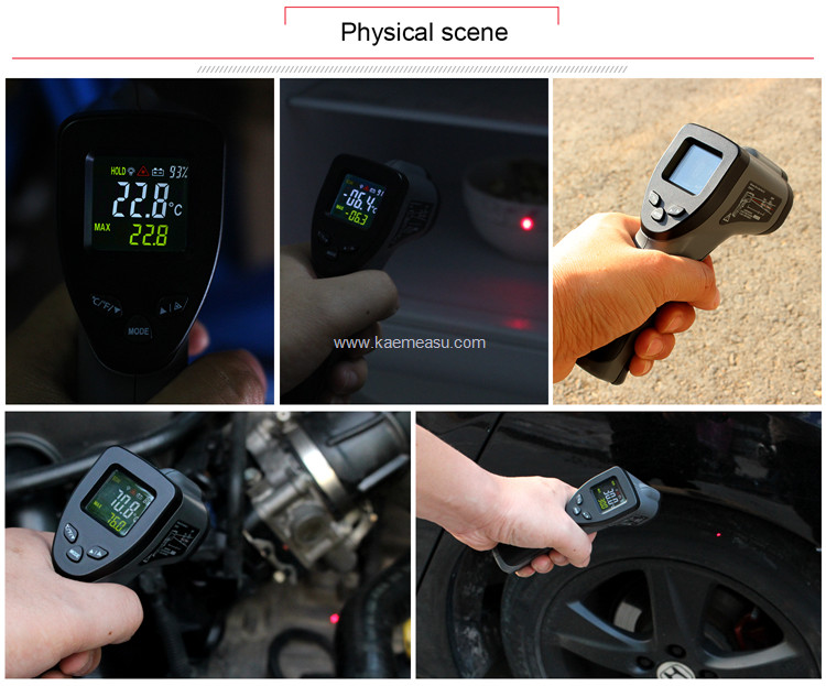 Kaemeasu Laser Temperature Gun Adjustable Emissivity Infrared Thermometer