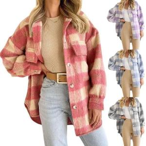 Wholesale                  Winter Plaid Jacket Women Overshirt Long Checkered Jacket Woman Female Long Sleeve Winter Shirt Jackets Coats for Women              from china suppliers