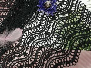 Wholesale Black 100% Polyester Chemical Crochet Lace Fabric Heavy Embroidery from china suppliers