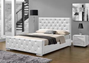 Wholesale Chrome Feet Faux Leather Bed Double Size Plywood Upholstery White from china suppliers