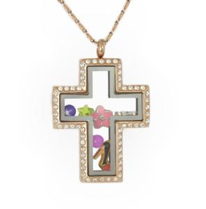 Wholesale New 316L Stainless Steel Big Christain Jesus Church Cross Shape Float Glass Locket Pendant from china suppliers