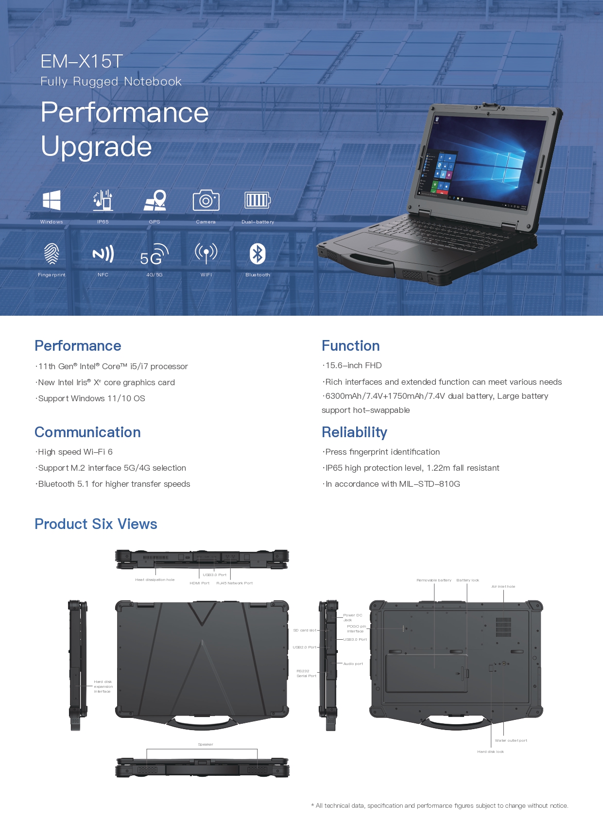 15.6" Durable Industrial Rugged Laptop with I5/I7 Quad Core Processor and 5G Fingerprint