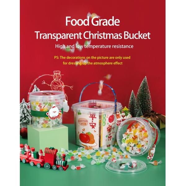 1L Thicken Decorative Round Plastic Buckets With Handle for Christmas Gift Toy Package